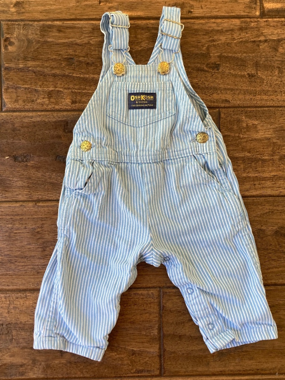 Vintage Osh Kosh B'Gosh VestBak Overalls Denim Striped 6/9 Months Made in USA